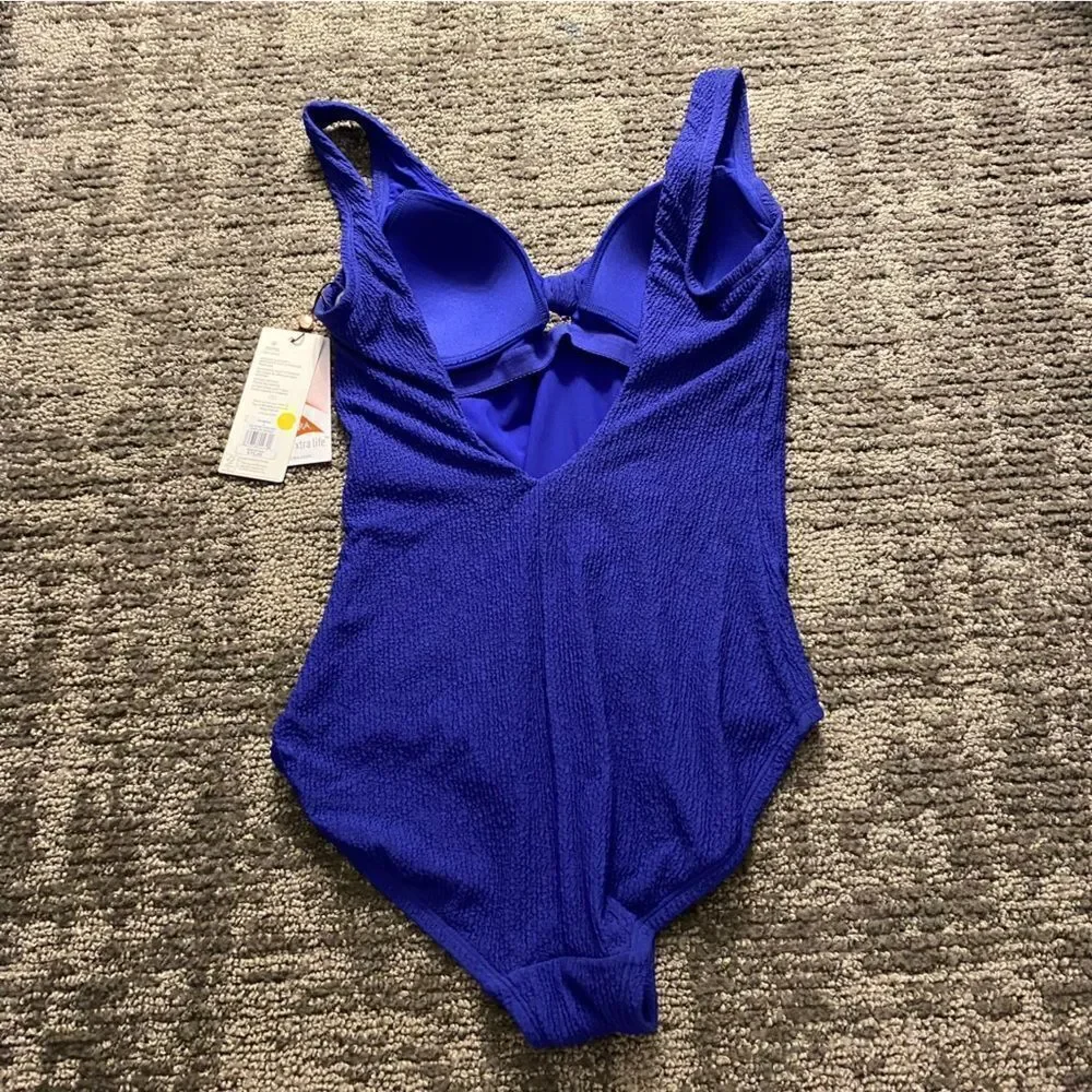 CALIA Women's Textured Tie Front One Piece Swimsuit